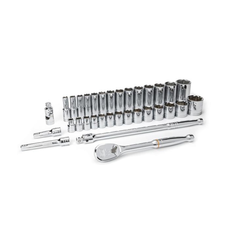 33 Pc.1/2 Drive 6 Point SAE Standard and Deep Socket Set