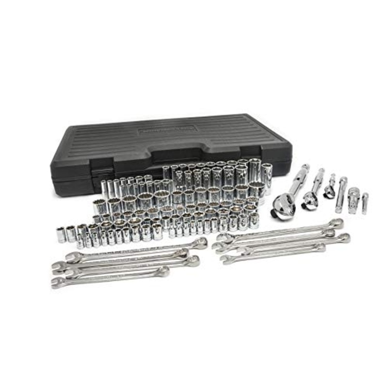 GEARWRENCH 110 Pc. 1/4, 3/8 & 1/2 Drive 6 & 12 Pt. Mechanics Tool Set, Standard & Deep, SAE/Metric – 89058