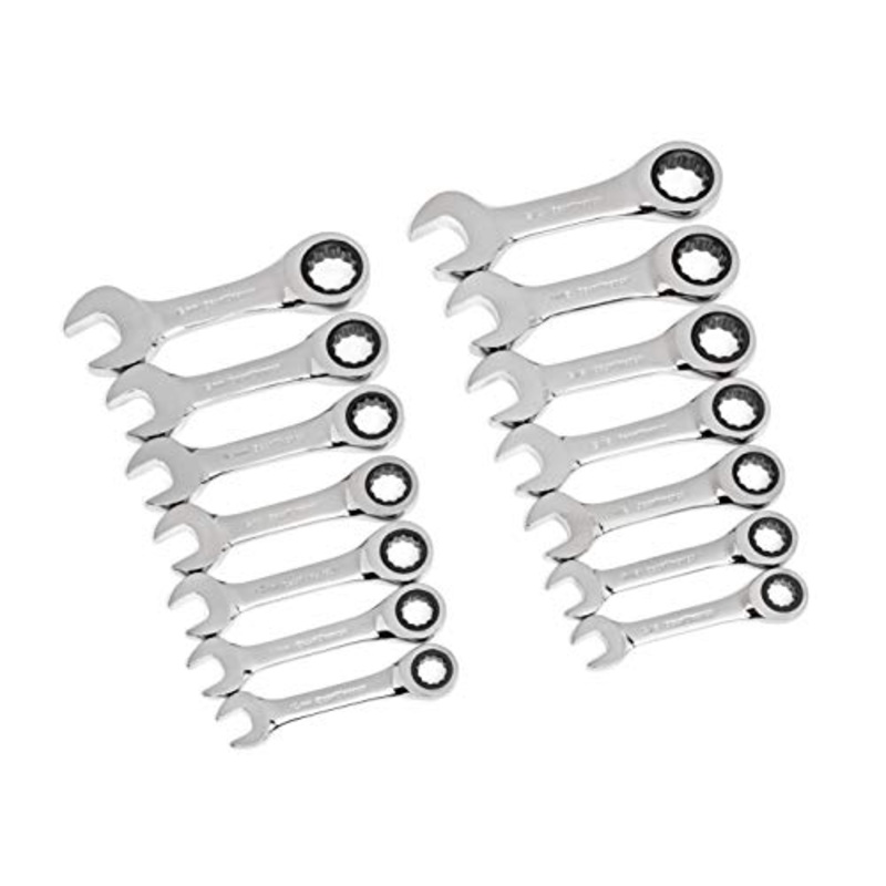 GEARWRENCH 14 Pc. 12 Point Stubby Ratcheting SAE/Metric Combination Wrench Set – 85206