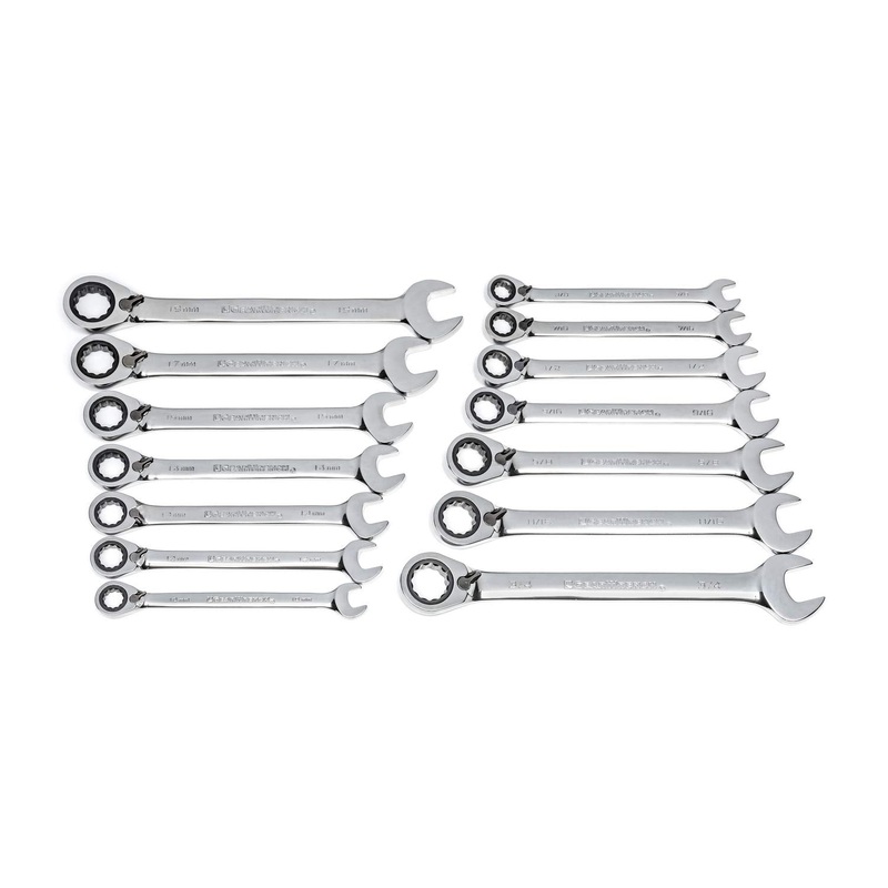 GEARWRENCH 14 Pc. 12 Pt. Reversible Ratcheting Combination Wrench Set, SAE/Metric – 85142