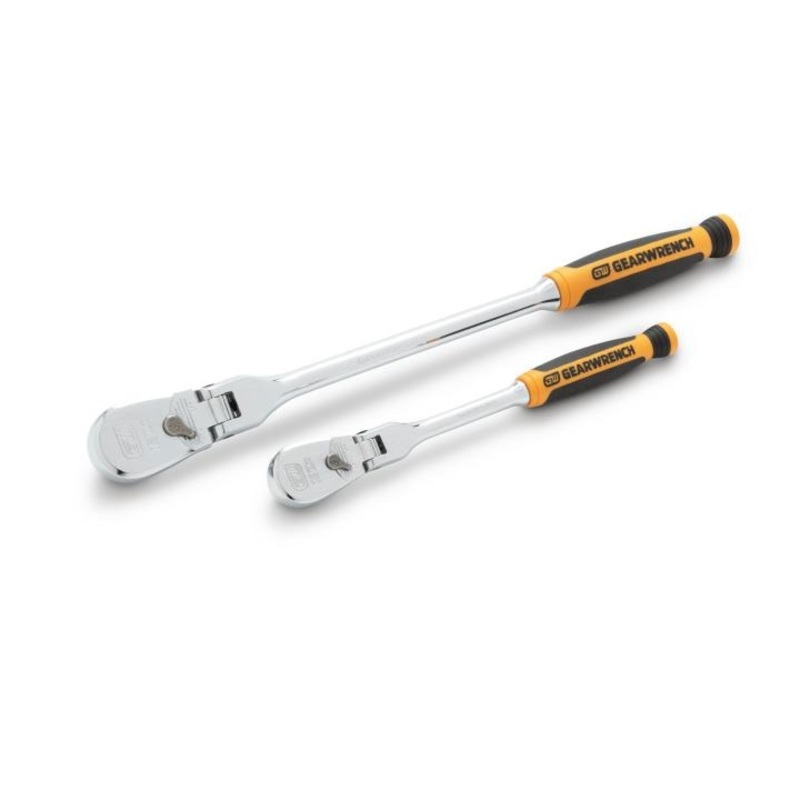 GEARWRENCH 2 Piece 1/4inch and 3/8inch Drive 120XP Flex Head Teardrop Ratchet Set, Dual Material – 81204P