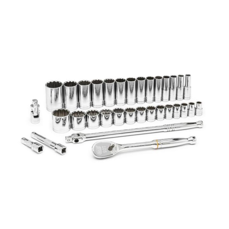 GEARWRENCH 33 Pc. 1/2 Drive 12 Pt. Mechanics Tool Set, Standard & Deep, SAE – 80714D