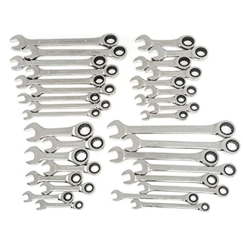 GEARWRENCH 34 Pc. Standard & Stubby Ratcheting Wrench Set, SAE & Metric – 85034