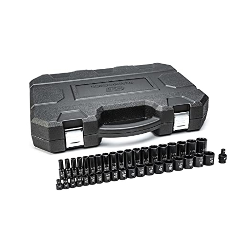 GEARWRENCH 39 Pc. 1/2 Drive 6 Pt. Impact Socket Set, Standard & Deep, SAE – 84947N, Black