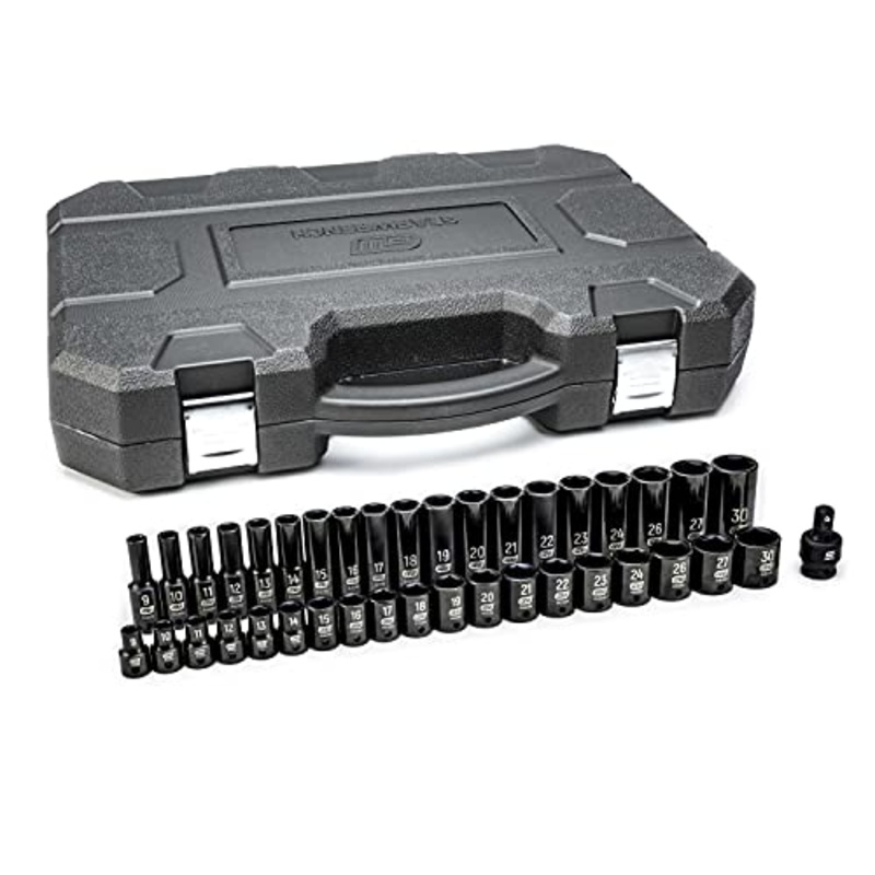 GEARWRENCH 39 Piece 1/2inch Drive 6 Point Impact Socket Set, Standard & Deep, Metric – 84948N