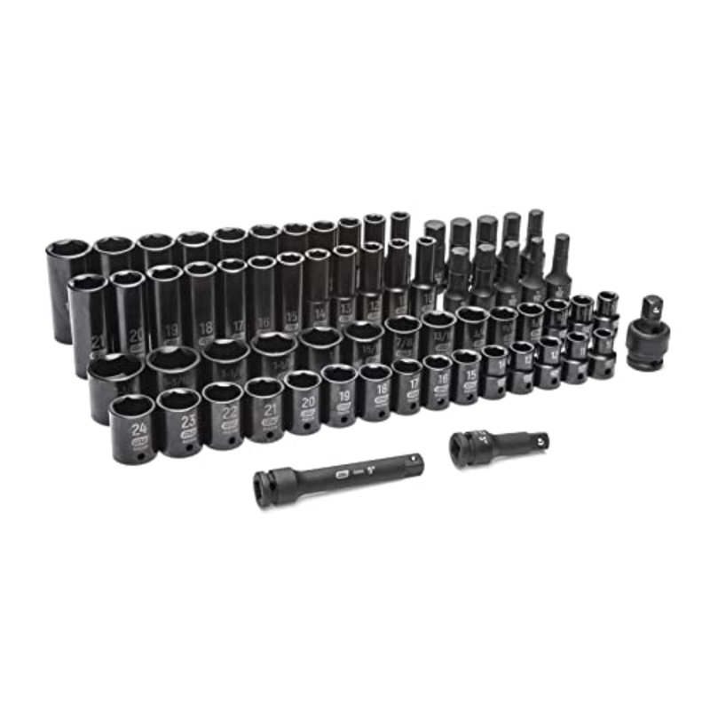 GEARWRENCH 65 Piece 1/2 Drive Standard & Deep SAE/MM Impact Socket Set – 89095