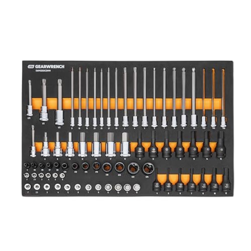 GEARWRENCH 74 Piece 1/4, 3/8, 1/2 Drive Metric Bit Socket Set in Foam Storage Tray – GWMSBSKCBMM