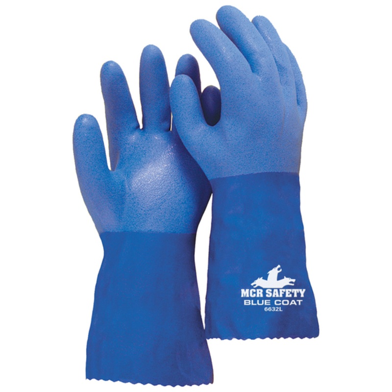 MCR Safety Blue Coat Gloves Flexible and Seamless Triple Dipped PVC 12 Inch Gauntlet Cuff and Seamless Knit Liner