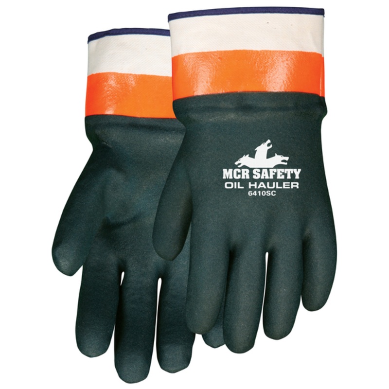 MCR Safety Oil Hauler Double Dipped Green PVC over Orange Safety Cuff, Jersey Lined