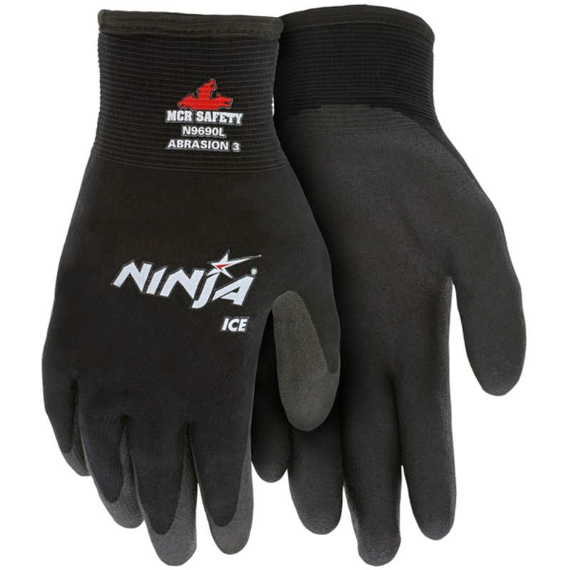 Ninja Ice Insulated Work Gloves 15 Gauge Black Nylon with Acrylic Terry Interior HPT Palm and Fingertip Coating