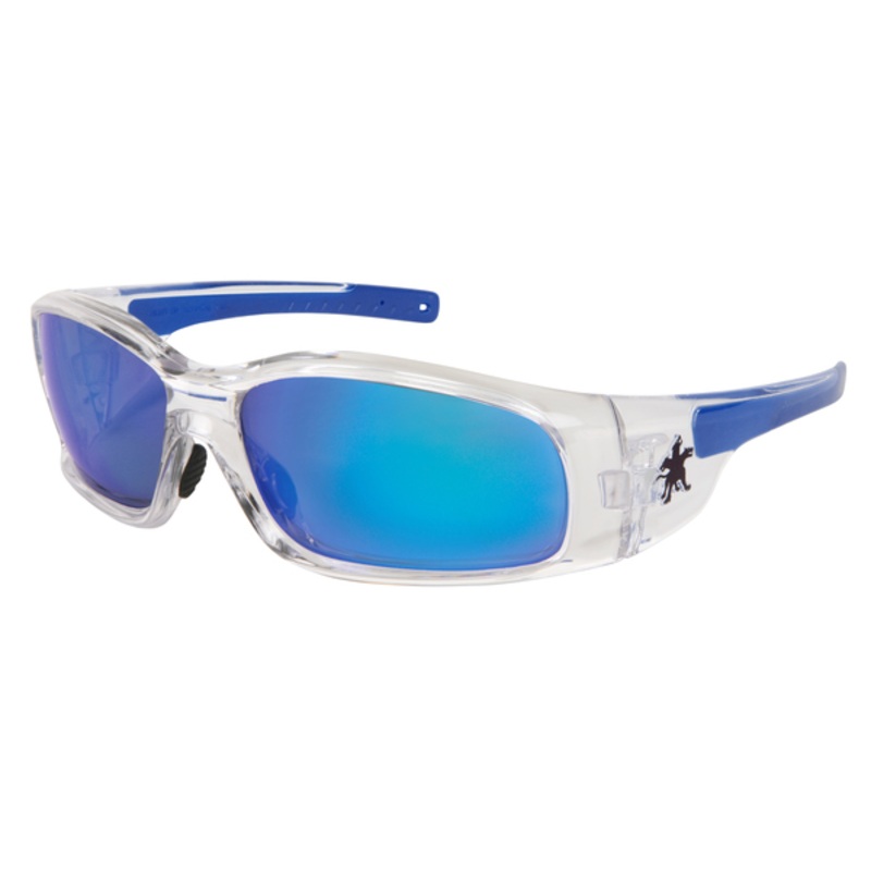 Swagger SR1 Series Clear Safety Glasses with Blue Diamond Mirror Lenses Soft Non-Slip Nose Piece and Temples