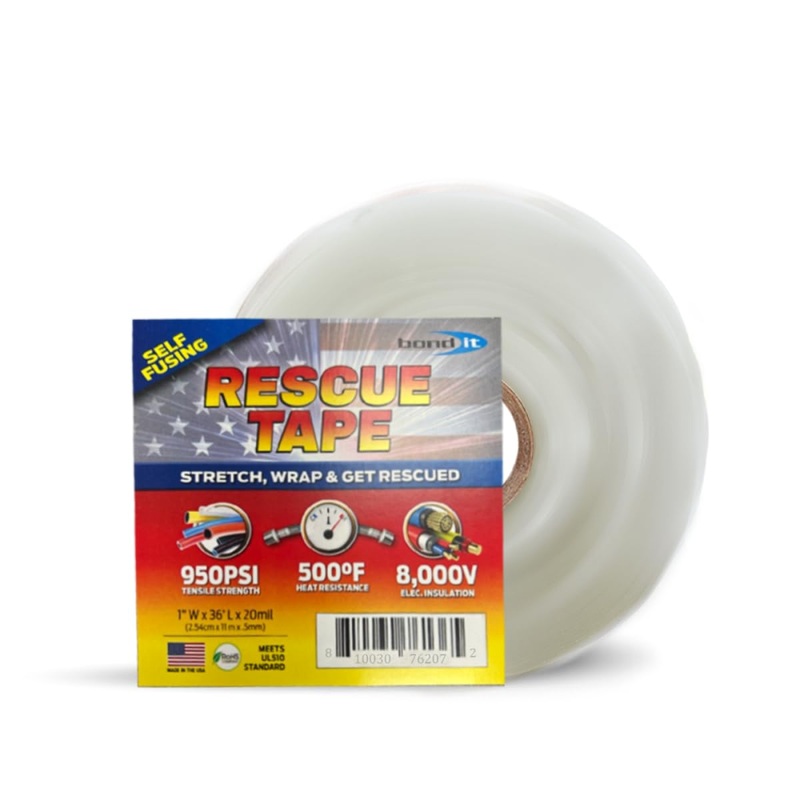 Bond It Rescue Tape, Self-Fusing Silicone Tape, Emergency Plumbing Pipe & Radiator Hose Repair, Electrical Insulation, Waterproof, 950PSI, 1 Width x 36′ Length x 0.02 Thick, White Clear 1 x 36′ x 20mil