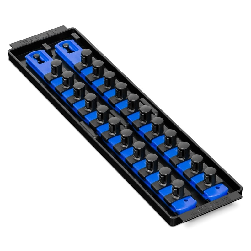 Ernst Manufacturing Socket Boss, Premium 2-Rail 1/2-Inch-Drive Socket Organizer, 13-Inch, Blue (8497) – Made in the USA 13-INCH 1/2 Blue