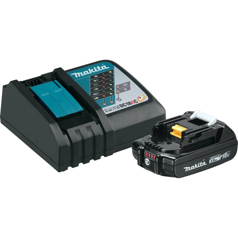 Makita BL1820BDC1 Compact Lithium-Ion Battery and Charger Starter Pack, 18V, Black, 2.0 Ah 2.0 Ah Black