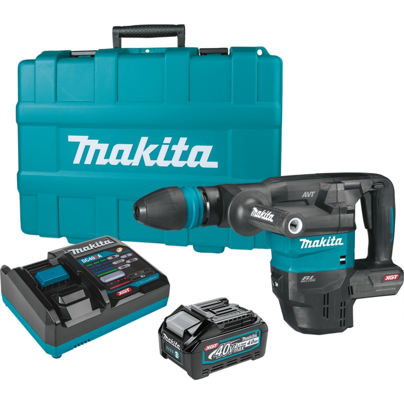 Makita GMH01M1 40V Max XGT Brushless Cordless 15 lb. SDS-MAX AVT Demolition Hammer Kit,  AWS Capable, case, with one battery (4.0Ah) & FREE Makita GAG01Z