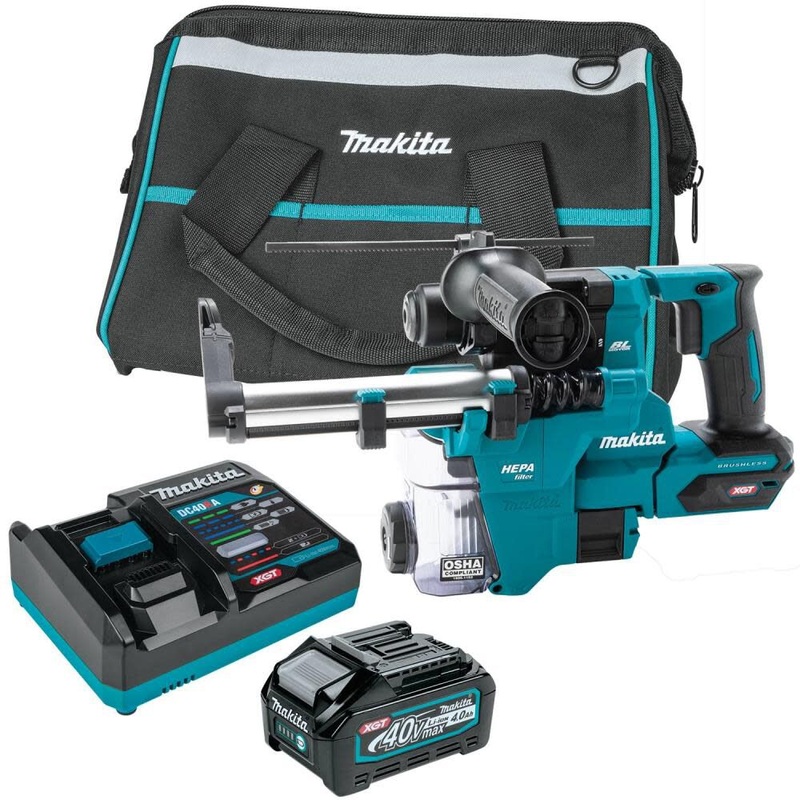 Makita (GRH10D1W) 40V MAX XGT Cordless 13/16 In. SDS-PLUS AVT Rotary Hammer Kit with Dust Extractor