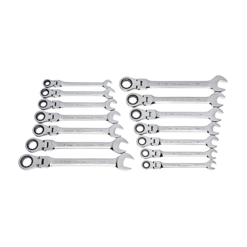 GEARWRENCH 14 Pc. 12 Pt. Flex Head Ratcehting Combination Wrench Set, SAE/Metric – 85141 14 Pc With Tray SAE/Metric