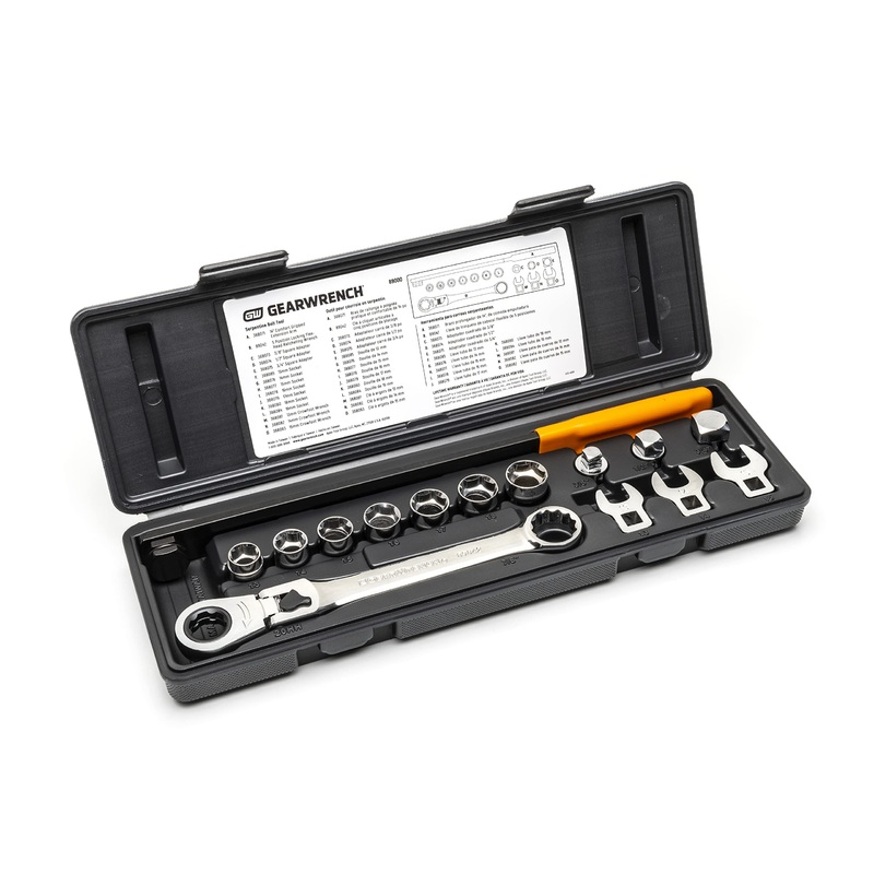 GEARWRENCH 15 Pc. Serpentine Belt Tool Set with Locking Flex Head Ratcheting Wrench – 89000