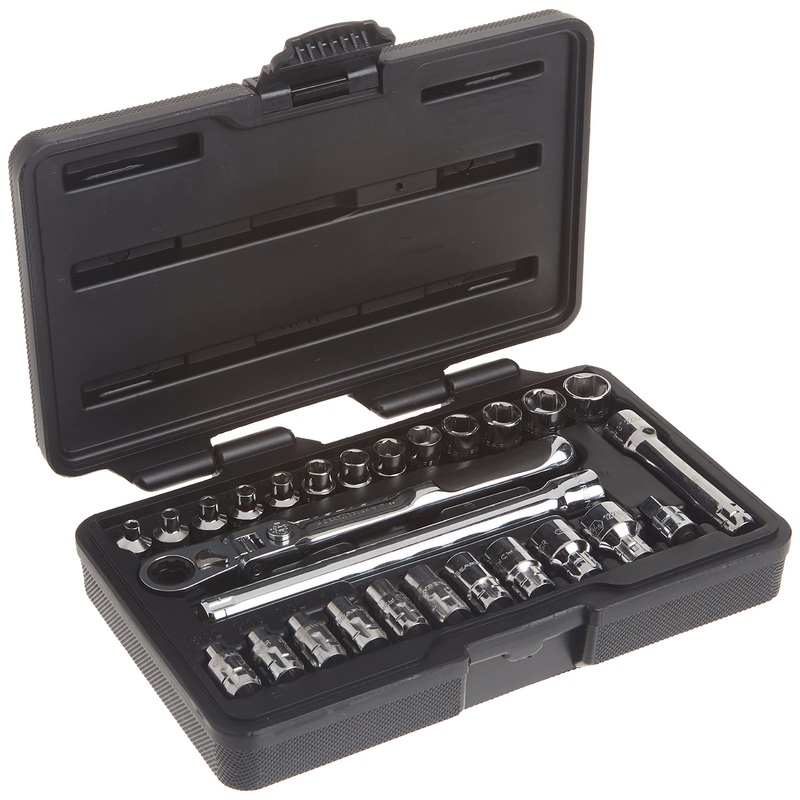 GEARWRENCH 27 Pc. 1/4 Drive 6 Pt. Pass-Thru Mechanics Tool Set, Standard SAE/Metric – 891427 42373 891427
