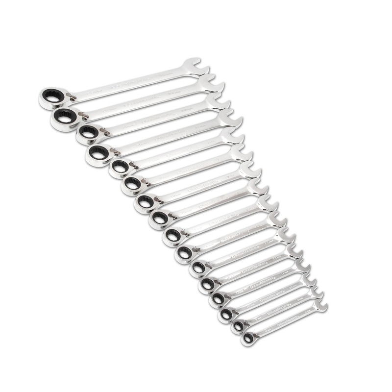 GEAWRENCH 16 Pc. Reversible Ratcheting Combination Wrench Set, Metric – 9602N