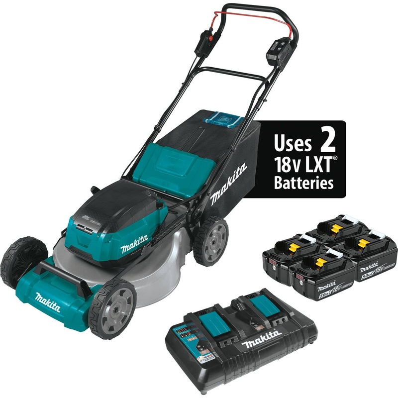 Makita (XML07PT1) 18V LXT Brushless 21 Commercial Lawn Mower Kit, 4 battery, dual port charger (5.0Ah)