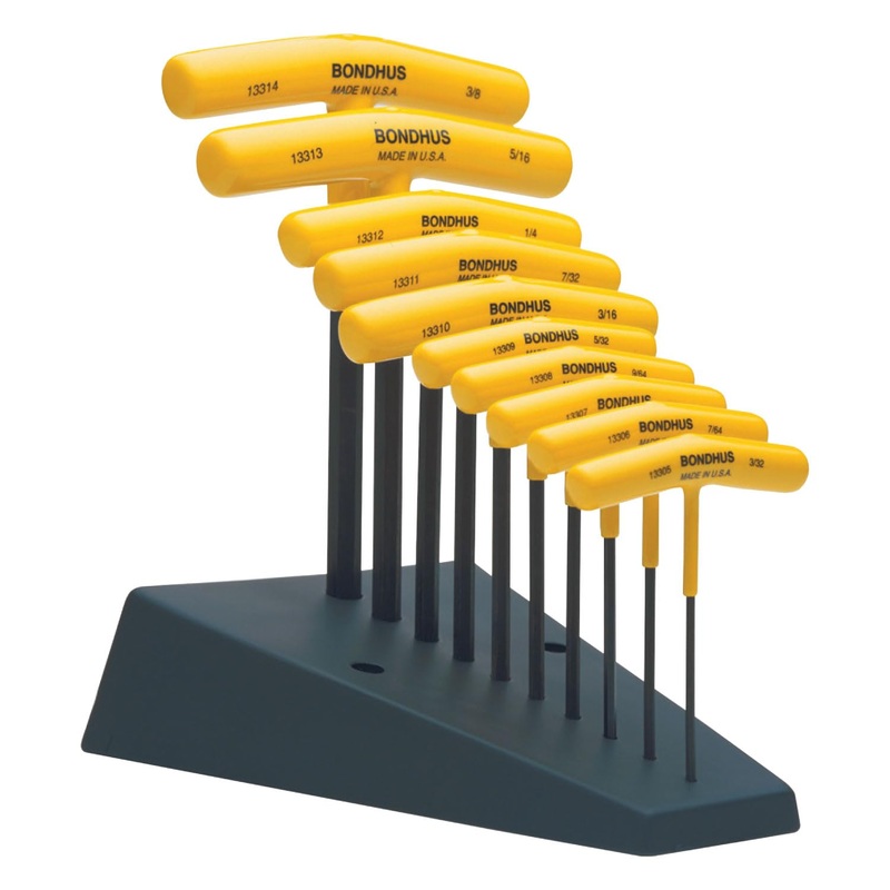 Bondhus 13390, Set 10 Graduated Length Hex T-Handles 3/32 – 3/8 with Stand