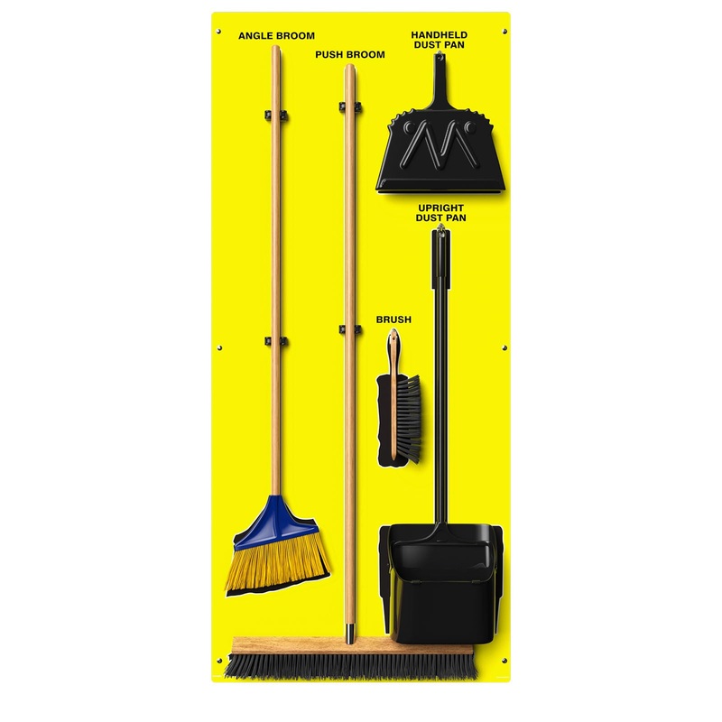 Clean & Sweep 5S Shadow Board/Wall Mount Broom Holder, 68 x 30 Board, 5S Cleaning Station – with Broom and Dustpan Set Included, PSB116BUBK Blue/Black Accu-Shield