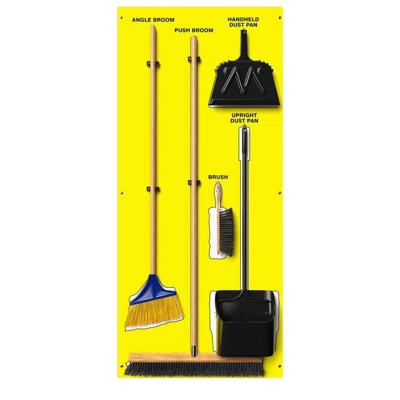 Clean & Sweep 5S Shadow Board/Wall Mount Broom Holder, 68 x 30 Board, 5S Cleaning Station – with Broom and Dustpan Set Included, PSB616WTWT White/White Max-Duty Aluminum