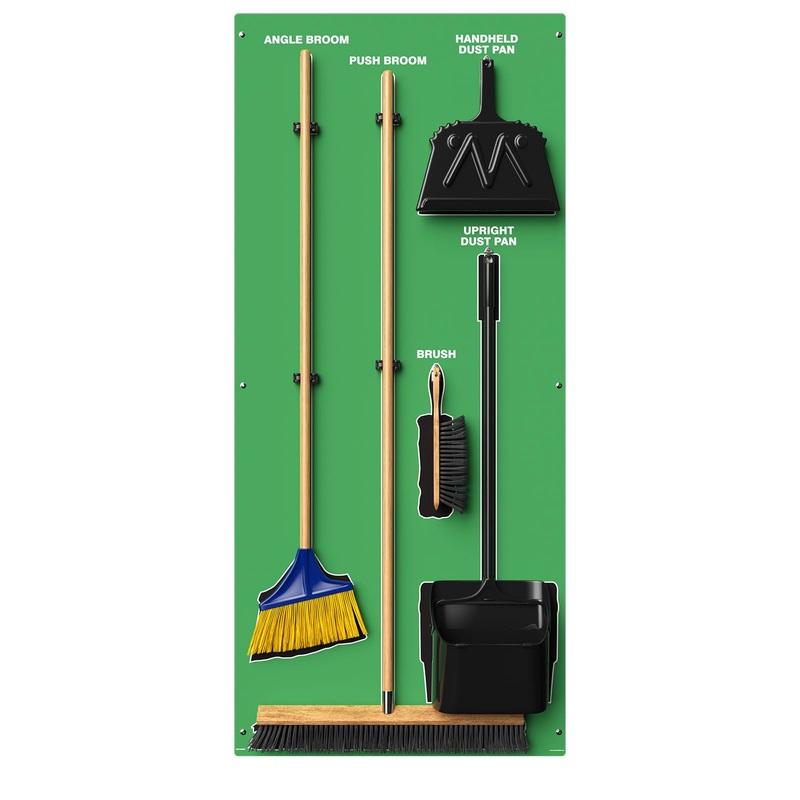 Clean & Sweep 5S Shadow Board/Wall Mount Broom Holder, 68 x 30 Board, 5S Cleaning Station – with Broom and Dustpan Set Included, PSB716BUWT Blue/White Ultra Aluma-Lite