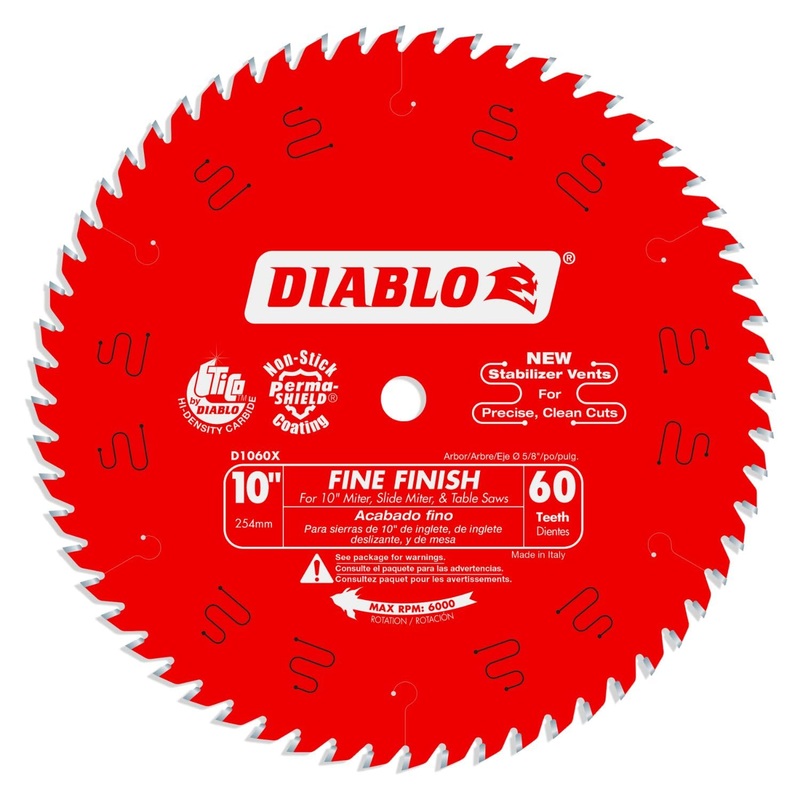 Diablo Fine Finish Saw Blade for Wood – Ultra-Smooth Cuts, 60 Hi-ATB Teeth, 10 Diameter, .098 Kerf, 5/8 Arbor – D1060X