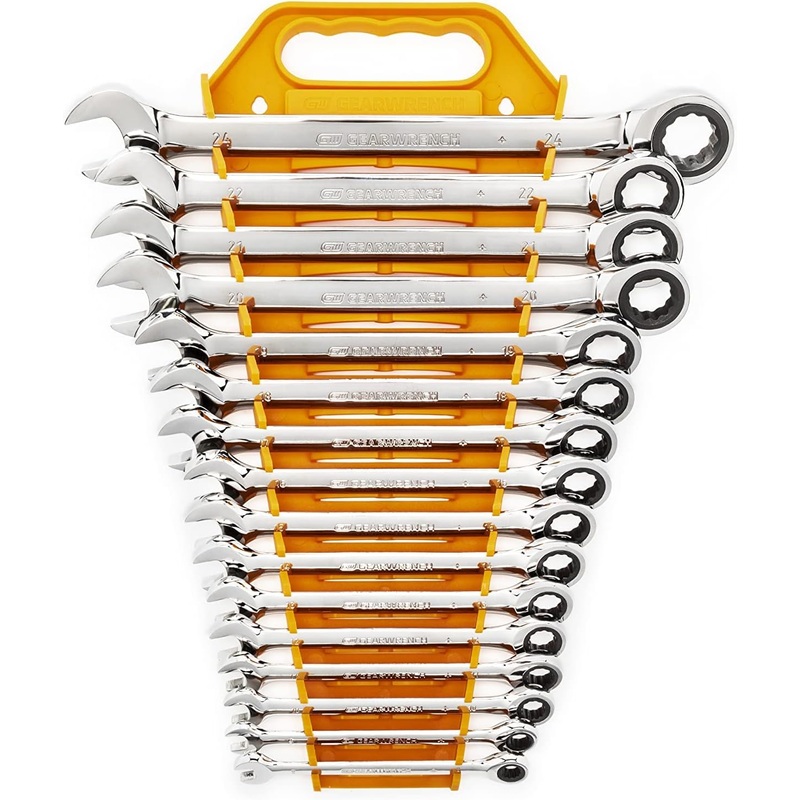 GEARWRENCH 16 Piece Ratcheting Combination Wrench Set with Tray – Metric – 9416