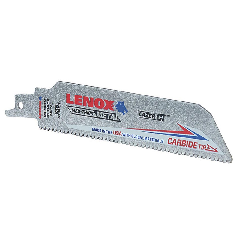 Lenox (LXAR6110CT) LAZER CT Carbide Tipped Reciprocating Saw Blades, 10 TPI, 6 Length, 1 Width, .050 Thickness