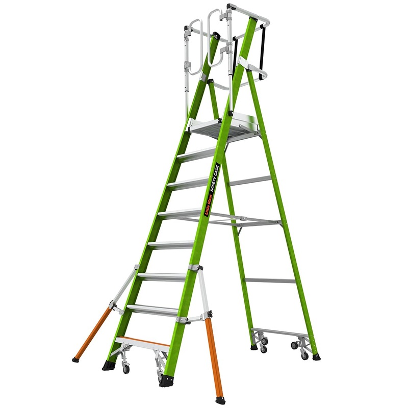 Little Giant Ladder Systems Safety Cage 2.0, M8, 8ft Enclosed Platform, Platform Ladder with Adjustable Outriggers, Fiberglass, Type 1AA, 375 lbs Weight Rating – (19708-146)