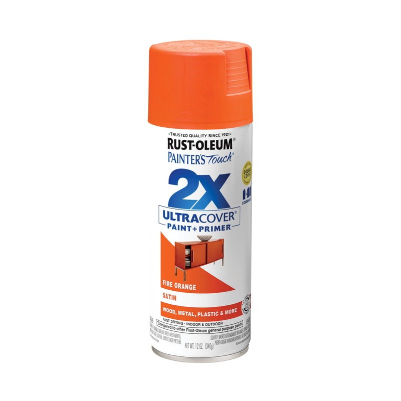 Rust-Oleum 263149 Painter’s Touch 2X Ultra Cover Spray Paint, 12 oz, Satin Fire Orange (Pack of 1)