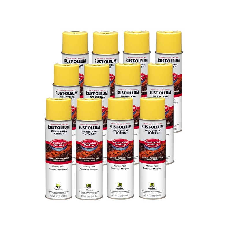 Rust-Oleum 264695 Industrial Choice M1400 System Water-Based Construction Marking Paint, 17 oz, High Visibility Yellow (Pack of 12)