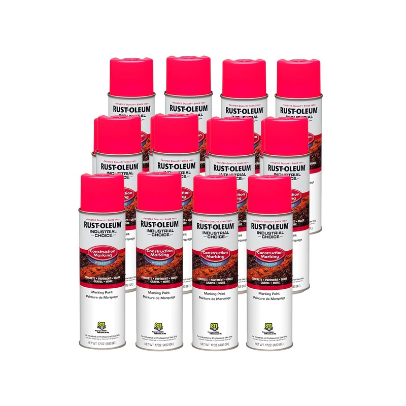 Rust-Oleum 264702 Industrial Choice M1400 System Water-Based Construction Marking Spray Paint, 17 oz, Fluorescent Pink (Pack of 12)