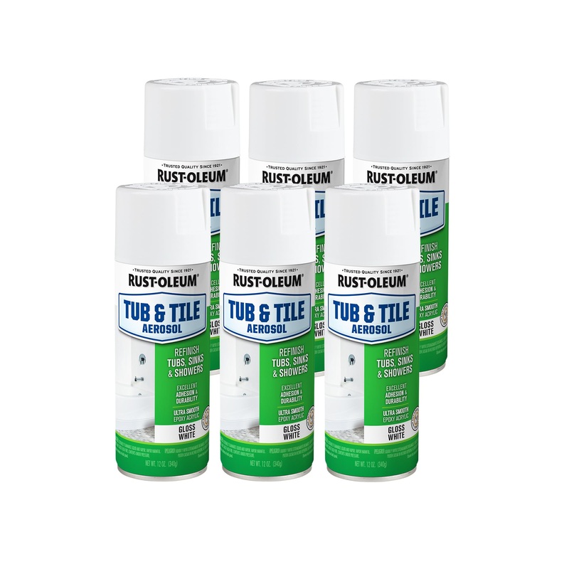 Rust-Oleum 280882 Specialty Tub & Tile Spray Paint, 12 oz, White (Pack of 6)