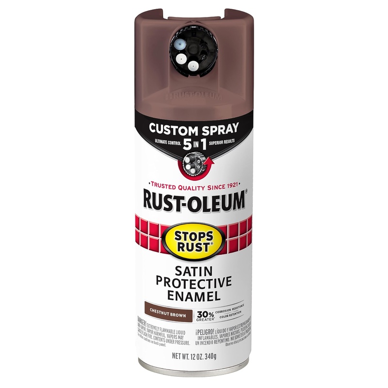 Rust-Oleum 376877 Stops Rust Custom Spray 5-in-1 Spray Paint, 12 oz, Satin Chestnut Brown (Pack of 1)