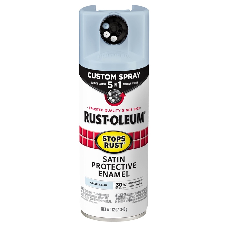 Rust-Oleum 376882 Stops Rust Custom Spray 5-in-1 Spray Paint, 12 oz, Satin Peaceful Blue (Pack of 1)