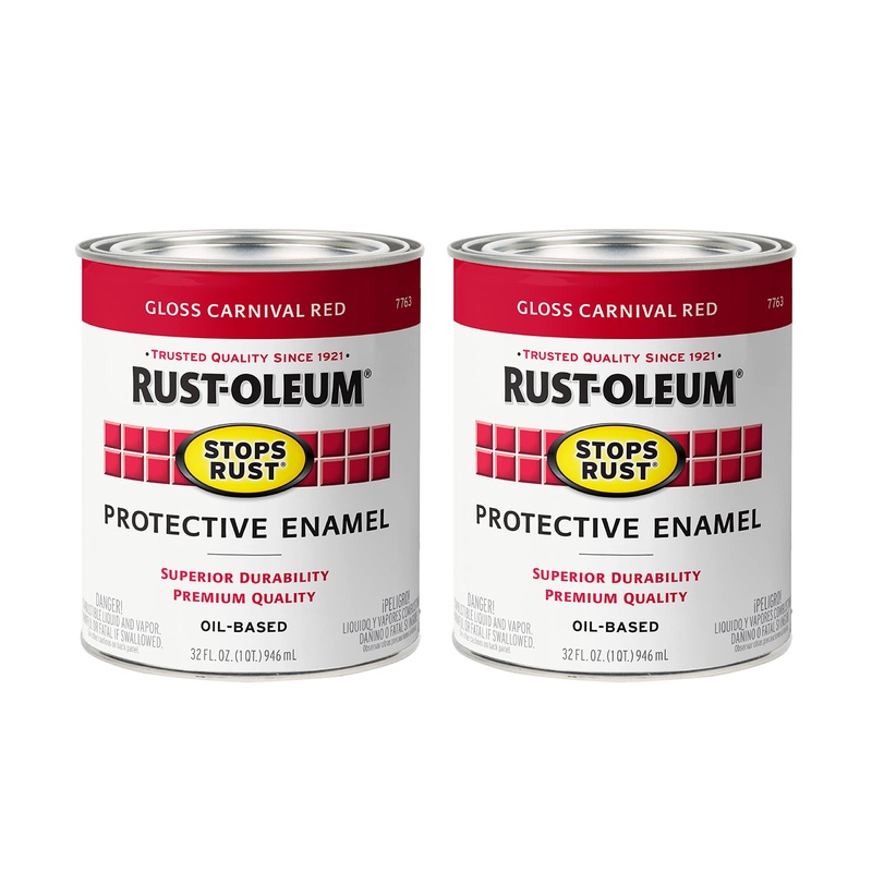 Rust-Oleum 7763502 Stops Rust Brush On Paint, Quart, Gloss Carnival Red (Pack of 2)