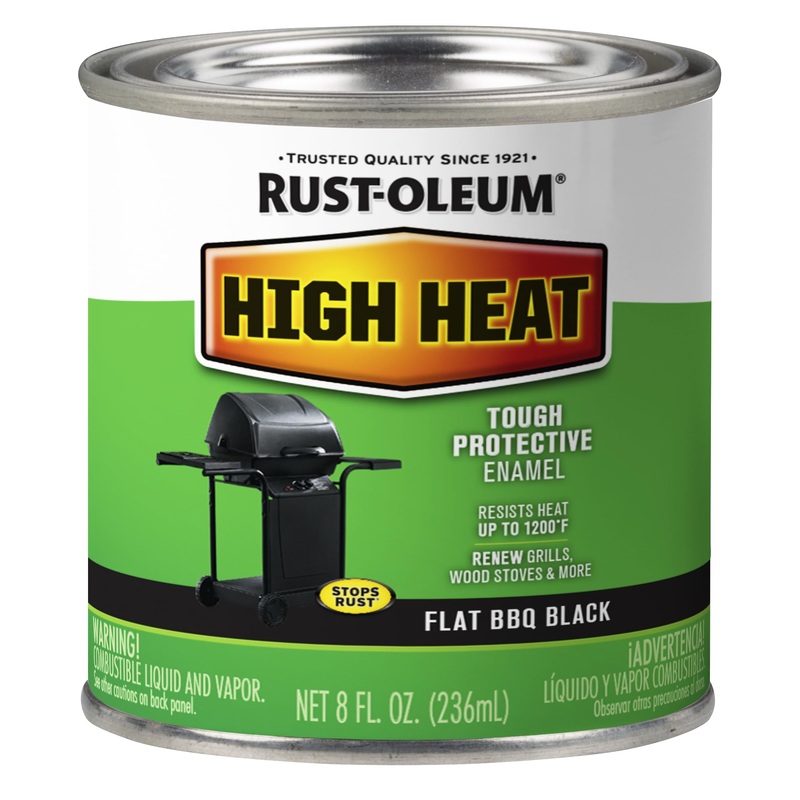 Rust-Oleum 7778730 High Heat Brush Protective Enamel Paint, Half Pint, Flat BBQ Black 8 Fl Oz (Pack of 1)