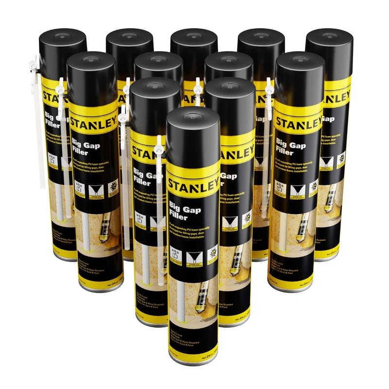 STANLEY Pro Gap Filler – Window & Door Filler, Gaps & Cracks, Expanding Spray Foam Sealant – Gun Use, Gun NOT Included – 24 Oz, Pro Gap Filler (Pack of 12)