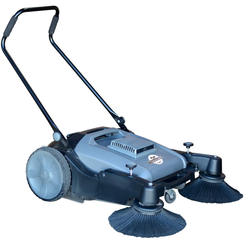 Tomahawk Industrial 38 Walk Behind Push Sweeper with Triple Power Side Brooms Floor Cleaning of Dust Litter Grass Sweeper, 38