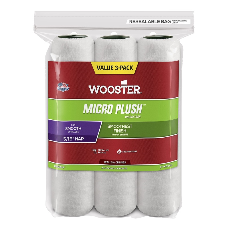 Wooster R335-9 Micro Plush Roller Cover with 5/16 Nap (3 Pack), 9 inches, White