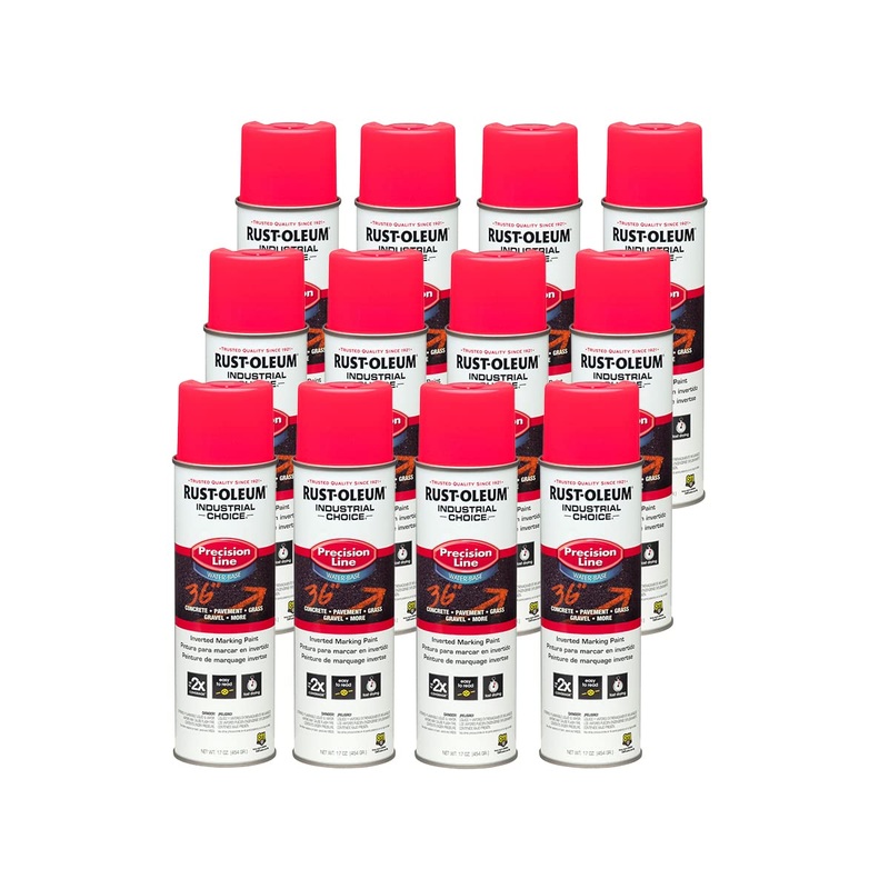 Rust-Oleum 1861838 Industrial Choice Inverted Water-Based Marking Spray Paint, 17 Oz, Fluorescent Pink (Pack of 12)