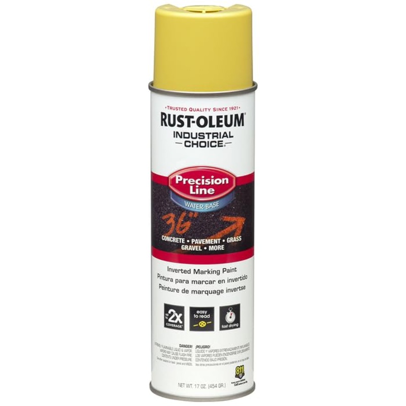 Rust-Oleum 203034 Industrial Choice Water-Based Inverted Marking Spray Paint, High Visibility Yellow, 17 oz (Pack of 12)
