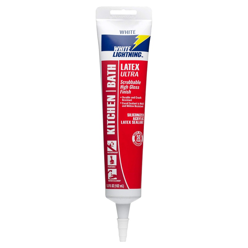 White Lightning W21000005 Latex Ultra Kitchen and Bath Premium High Gloss Sealant, White, 5.5 fl. oz.