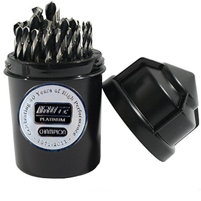 Champion Cutting Tool Brute Platinum Twister-XL5 29 Piece 1/16-1/2 x 64ths HSS Jobber Drill Bit Set-135 Deg Split Point, Water Resistant Index-MADE IN USA