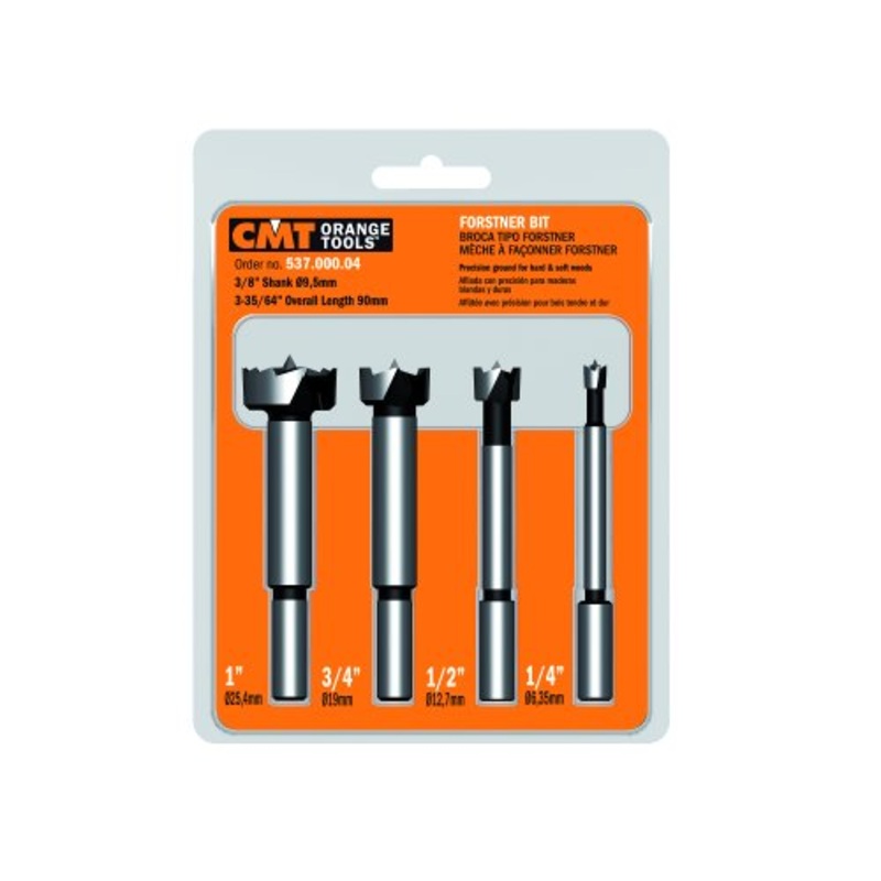 CMT 4-Piece Forstner Bit set, 1/4 -1/2 -3/4 -1-Inch Diameters, 3/8-Inch Shank