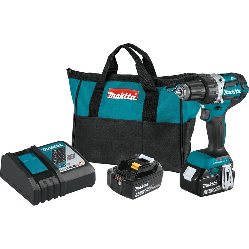 Makita (XFD12T) 18V LXT Lithium-Ion Compact Brushless Cordless 1/2 Driver-Drill Kit, 2-speed, var. spd., L.E.D. Light, bag (5.0Ah)